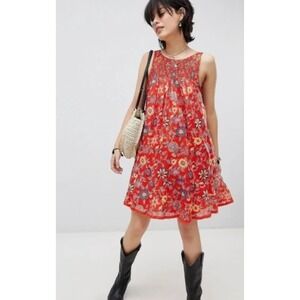 Free People Oh‎ Baby Mini Babydoll Dress Orange Florals Women's Size Small